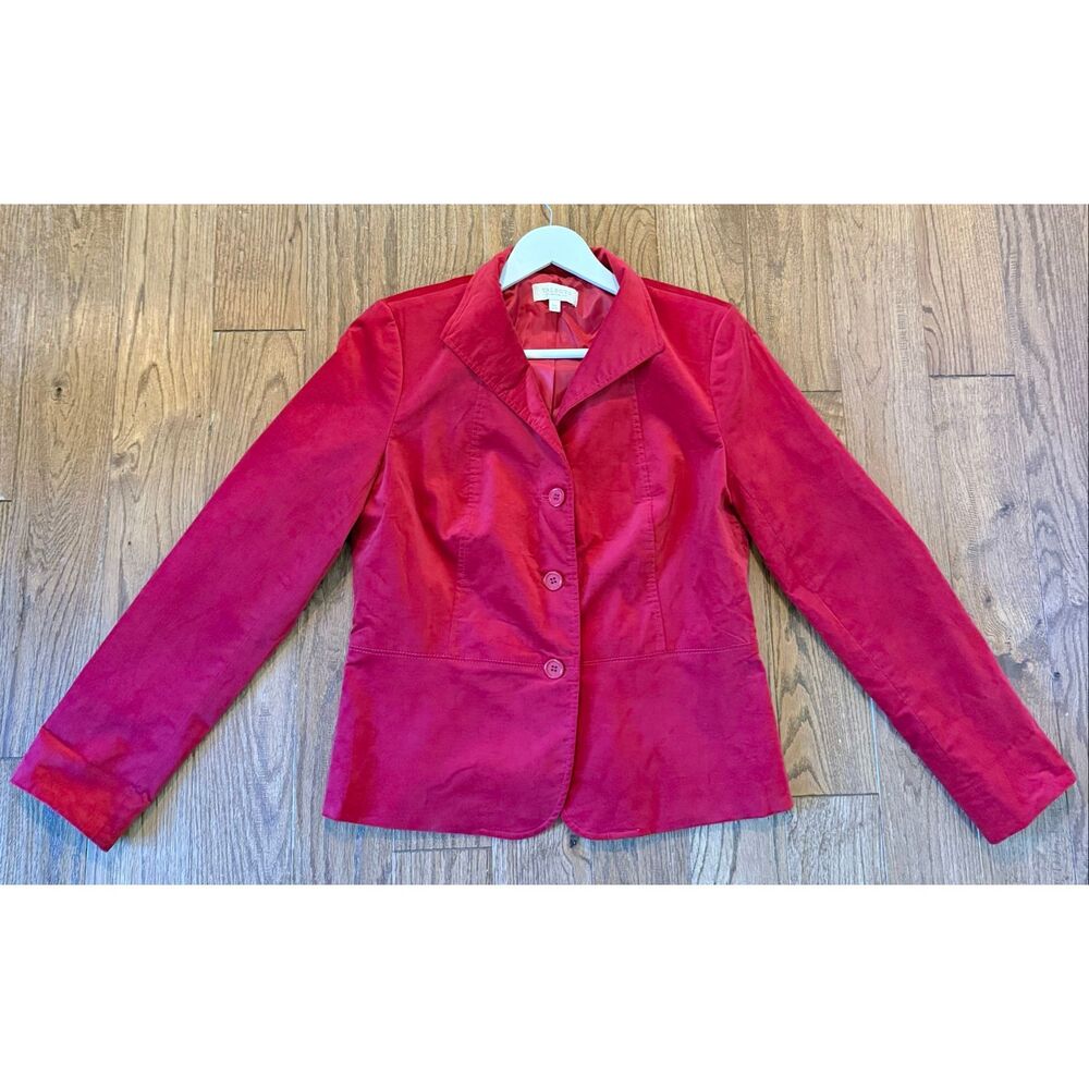 Talbots Red Velvet Three Button Blazer Size 10p - image 5